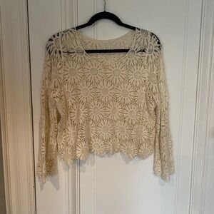 Embroidered Detail White Cream Floral Coverup/Top Festival Coachella Stagecoach